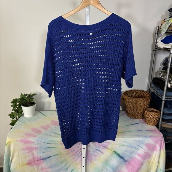 Chico's size 2 (large) Royal Blue Open Knit Top summer sweater - Picture 5 of 5